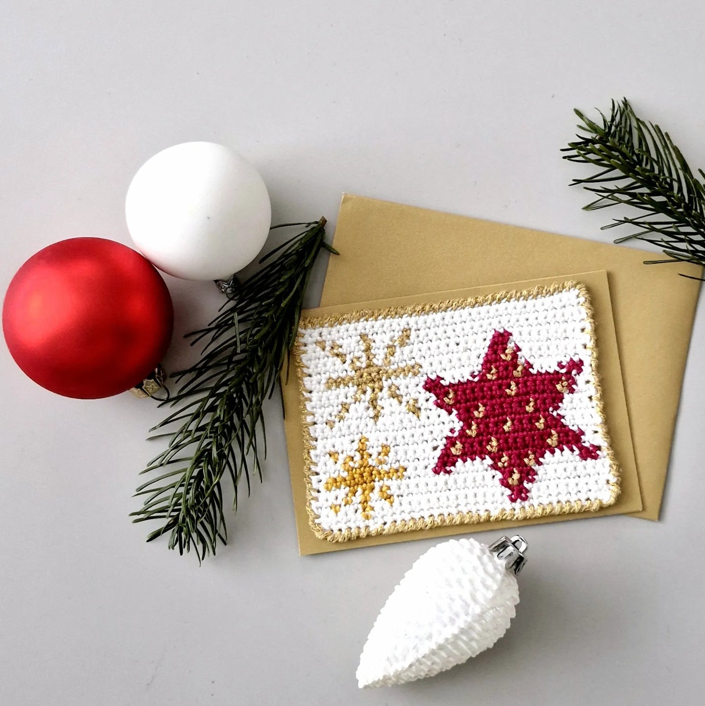 Gehaakt Haakpatroon intarsia kerstkaarten ontworpen door Marjahaakt