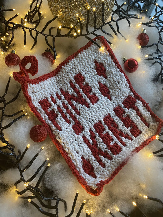 Haakpatroon pannenlap Fijne Kerst
